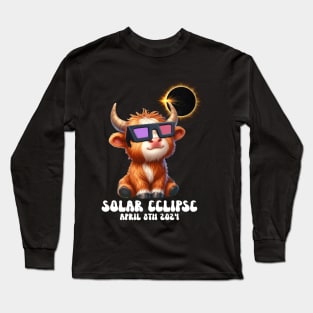 Highland Cow Solar Eclipse April 8th 2024 Long Sleeve T-Shirt